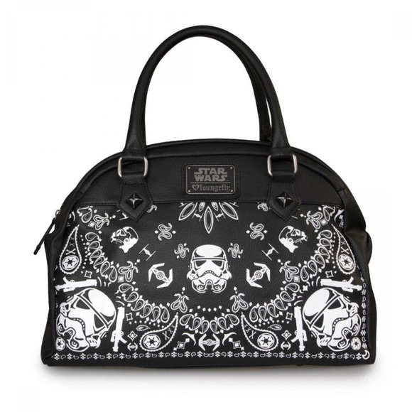 LOUNGEFLY STAR WARS STORMTROOPER Black White Floral Bandana Duffle Bag - Picture 1 of 12